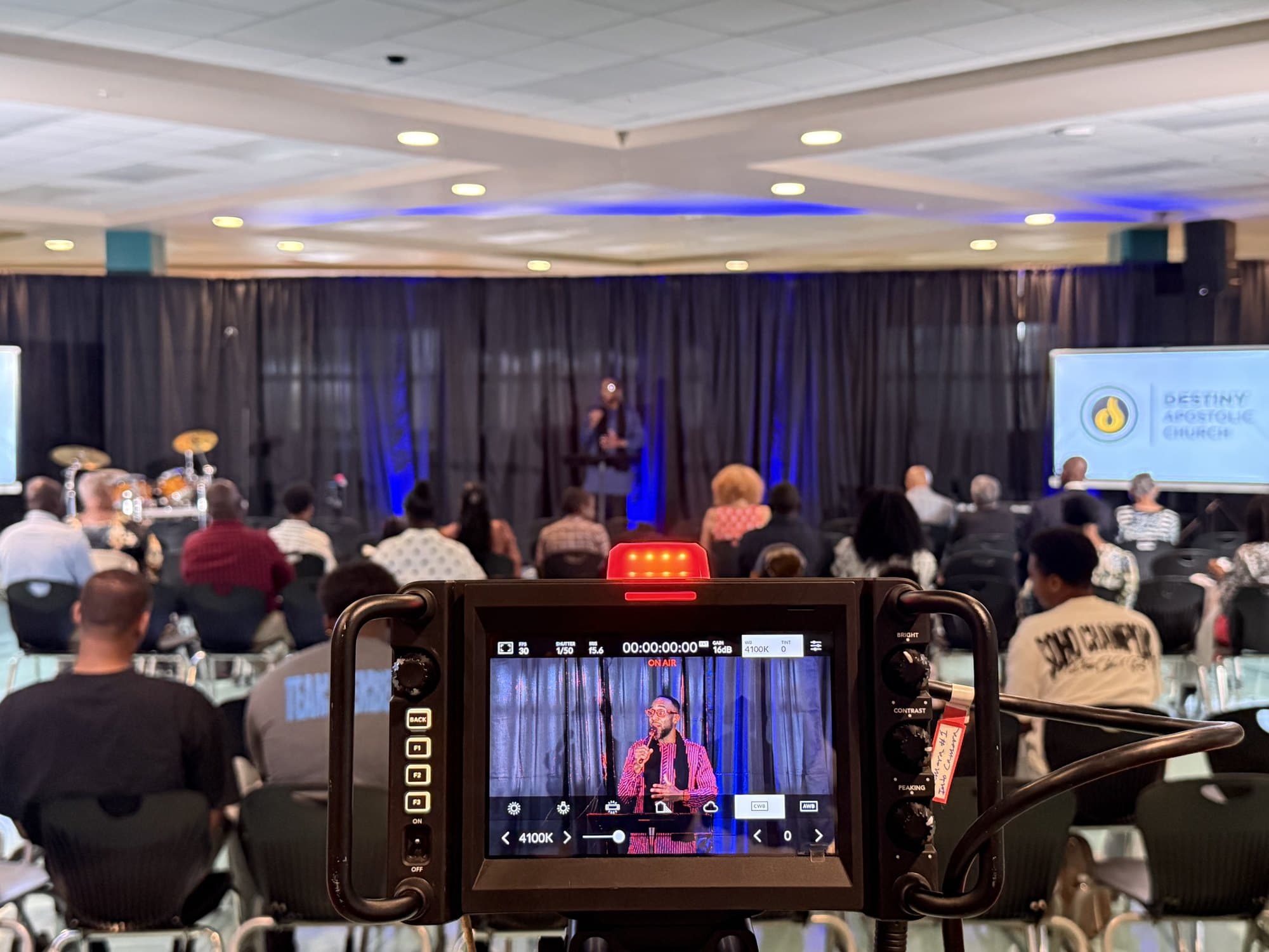 A Destiny Apostolic service being recorded for broadcast